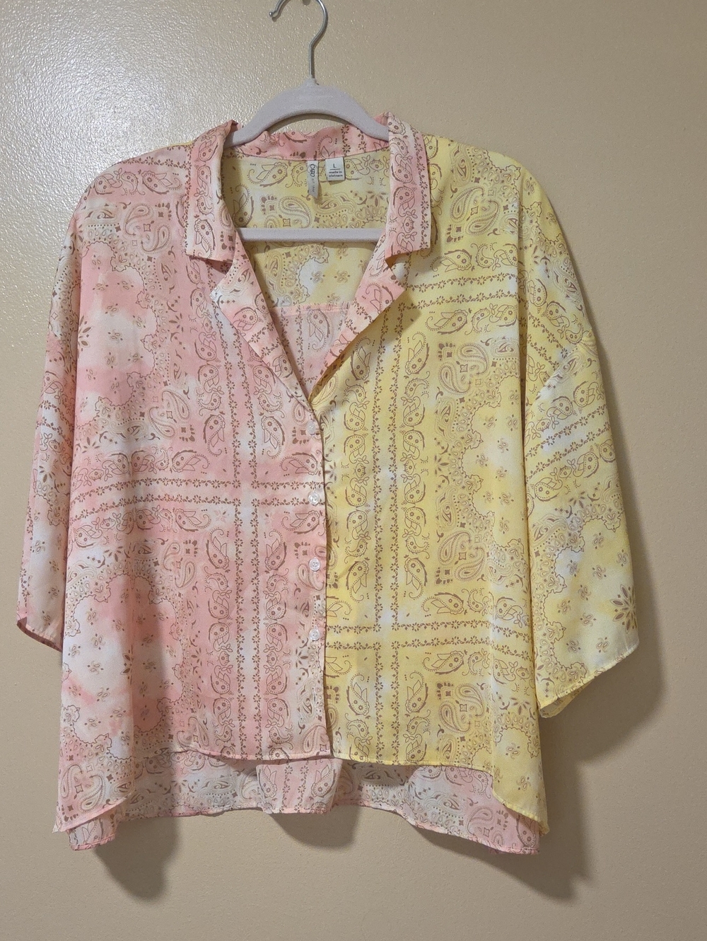 Cato Pink and Yellow Paisley Button-Front Blouse CATO